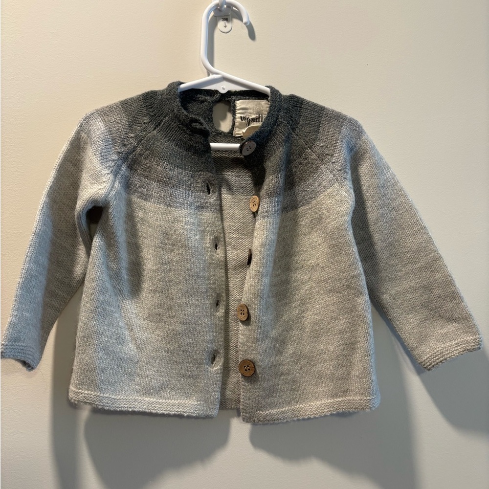 Vignette Baby Girl Gray Gradient Knit Cardigan with Wooden Buttons, 9-12 Months